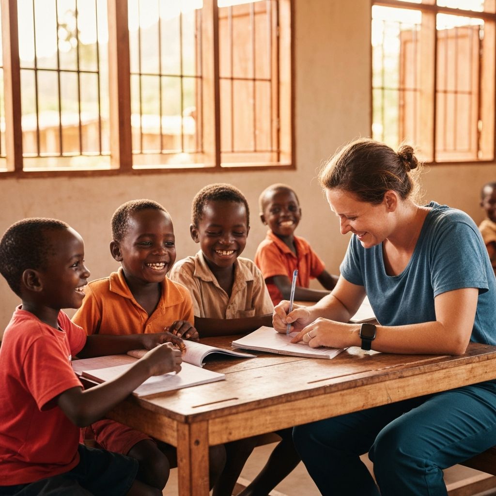 Volunteers working with children